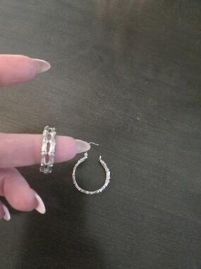 Silver Textured Hoop Earrings - Women Jewelry
